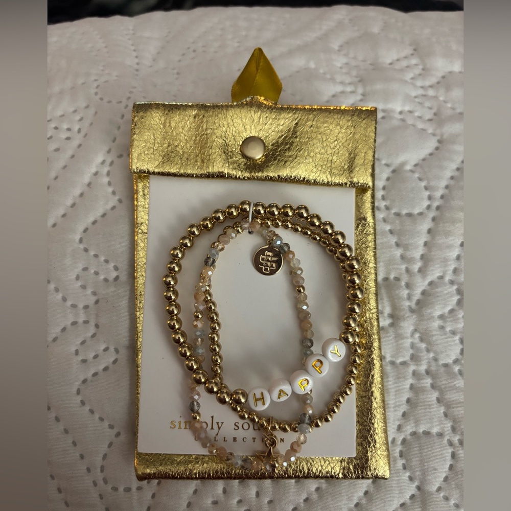 Simply Southern Gold and Cream Happy Bracelet Set